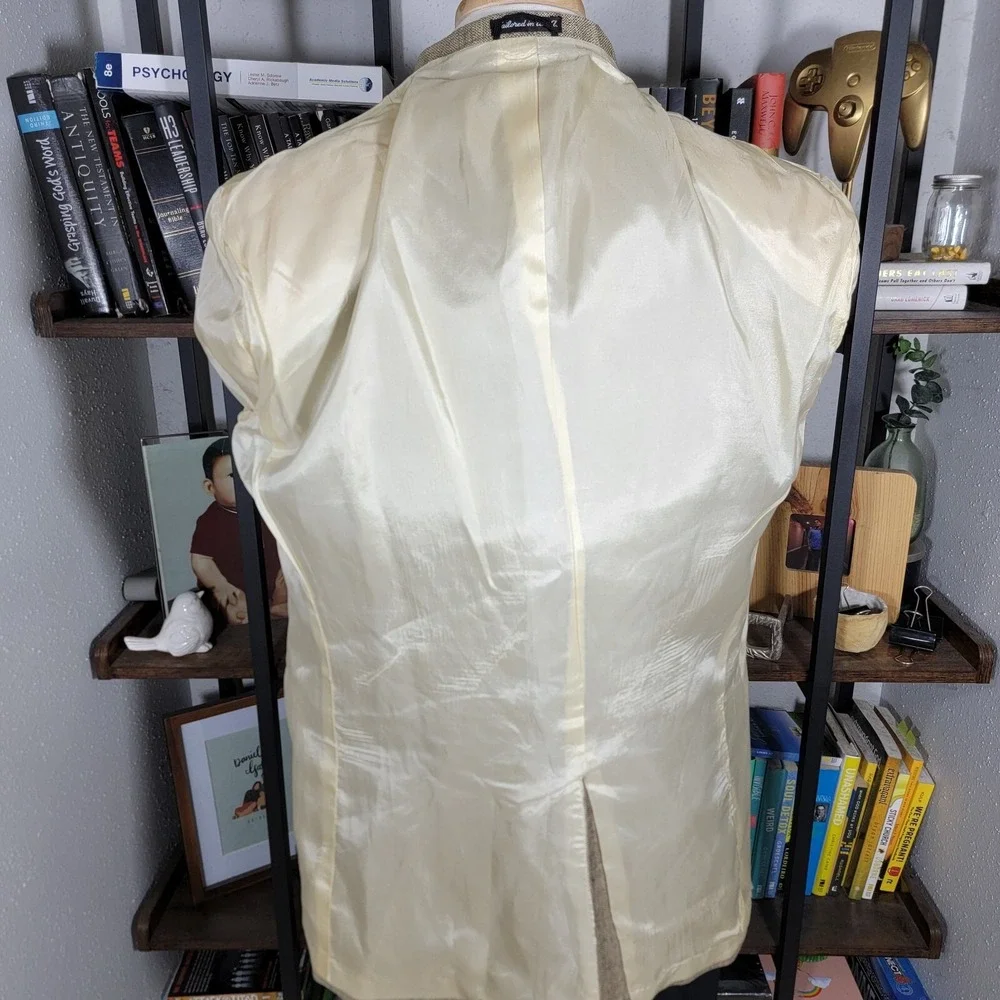 VTG Town Craft Men's Sport Coat Blazer Two Button Dark‎ Beige Silk Size 44L